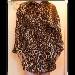 Collared Buttoned Leopard Pattern Short Dress